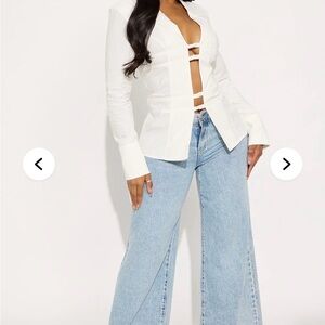 Crisp White Shirt/Blouse Fashion Nova Cutout Button-Front Blouse